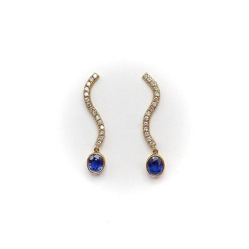 Boucles d'oreilles Boucles d'oreilles pendantes vintage - Or 14K, saphirs et diamants 58 Facettes