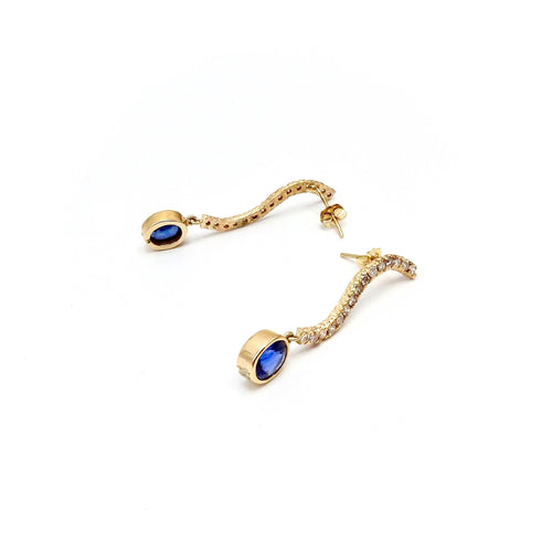 Boucles d'oreilles Boucles d'oreilles pendantes vintage - Or 14K, saphirs et diamants 58 Facettes