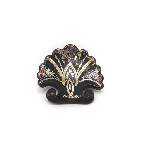 Broche Broche pique - Coquille en écaille avec incrustations en or 14K et argent 58 Facettes
