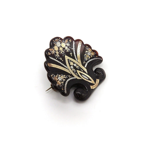 Broche Broche pique - Coquille en écaille avec incrustations en or 14K et argent 58 Facettes