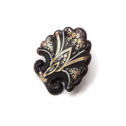 Broche Broche pique - Coquille en écaille avec incrustations en or 14K et argent 58 Facettes