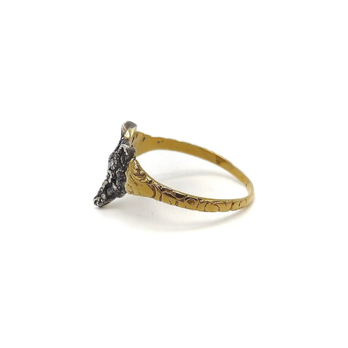 Bague 58 Bague tête de renard vintage en or 14k, diamants et rubis 58 Facettes