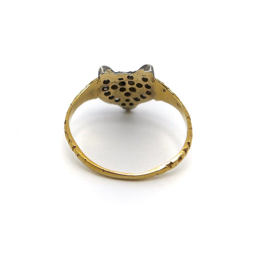 Bague 58 Bague tête de renard vintage en or 14k, diamants et rubis 58 Facettes