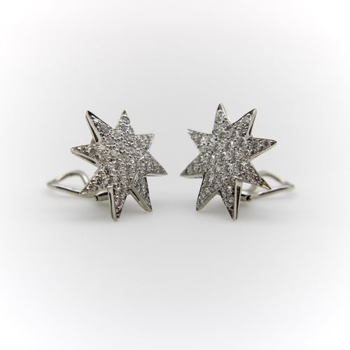 Boucles d'oreilles Oscar Heyman - Boucles d’oreilles étoiles pavées de diamants en platine 58 Facettes A10006