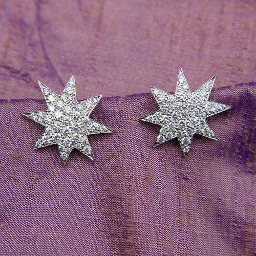 Boucles d'oreilles Oscar Heyman - Boucles d’oreilles étoiles pavées de diamants en platine 58 Facettes A10006