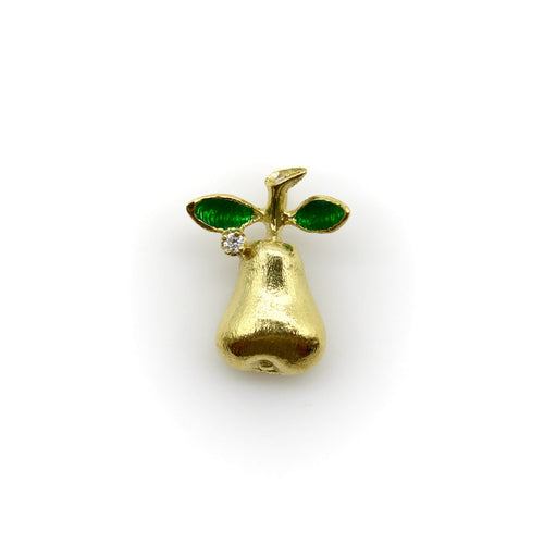 Pendentif Charm poire vintage en or 18k, diamants et émail vert 58 Facettes