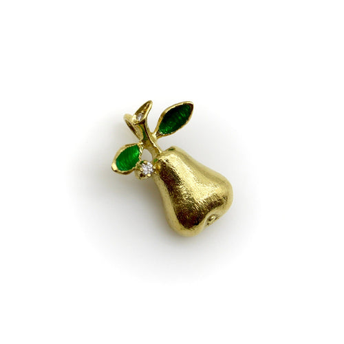 Pendentif Charm poire vintage en or 18k, diamants et émail vert 58 Facettes