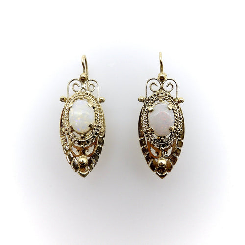 Boucles d'oreilles Etruscan Revival - Boucles d’oreilles pendantes en or 14K et opales 58 Facettes