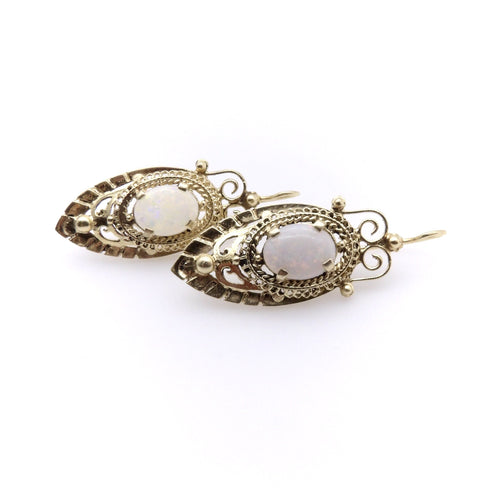 Boucles d'oreilles Etruscan Revival - Boucles d’oreilles pendantes en or 14K et opales 58 Facettes