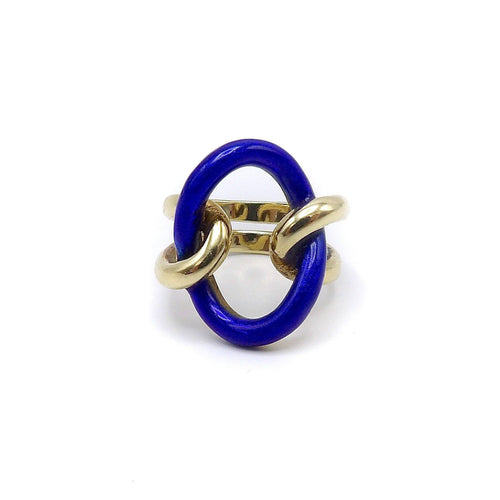Bague 52 Bague vintage nœud d’amoureux en or jaune 14 carats et émail bleu 58 Facettes