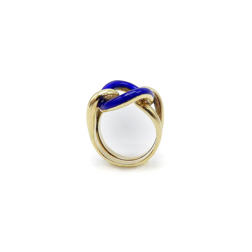 Bague 52 Bague vintage nœud d’amoureux en or jaune 14 carats et émail bleu 58 Facettes