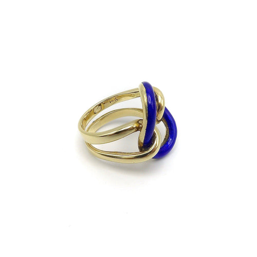 Bague 52 Bague vintage nœud d’amoureux en or jaune 14 carats et émail bleu 58 Facettes