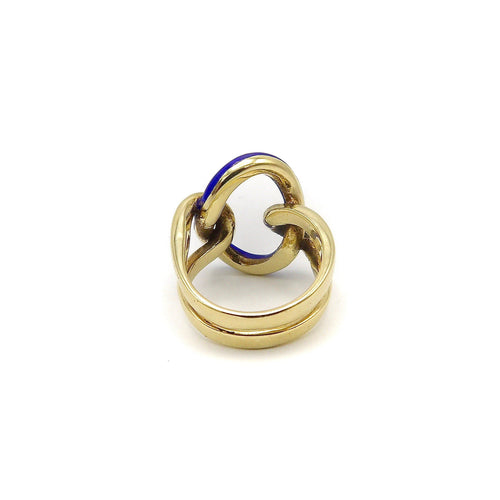 Bague 52 Bague vintage nœud d’amoureux en or jaune 14 carats et émail bleu 58 Facettes