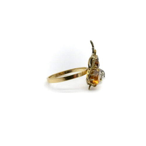 Bague 56 Bague insecte - Or jaune 14K, argent, topazes, perles et grenat 58 Facettes