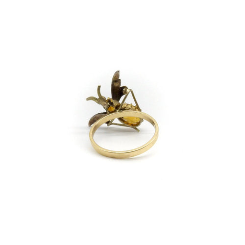 Bague 56 Bague insecte - Or jaune 14K, argent, topazes, perles et grenat 58 Facettes