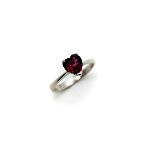 Bague 56 Bague cœur en or blanc 18k avec grenat 58 Facettes