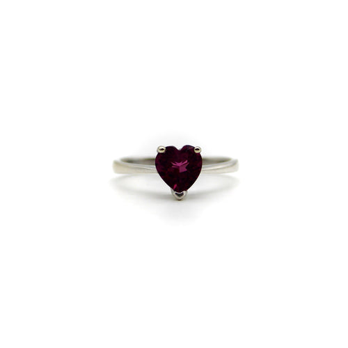Bague 56 Bague cœur en or blanc 18k avec grenat 58 Facettes