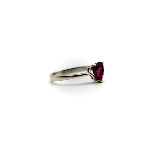 Bague 56 Bague cœur en or blanc 18k avec grenat 58 Facettes