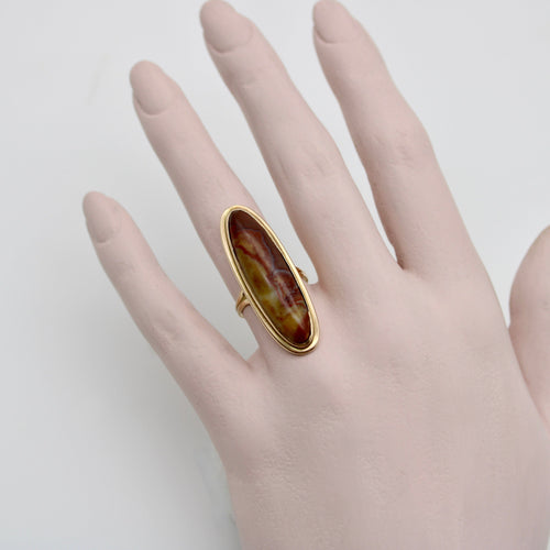 Bague 54 Bague victorienne en or 18 carats et agate cabochon 58 Facettes