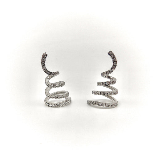 Boucles d'oreilles Vintage - Boucles d’oreilles spirales en or blanc 14k et diamants 58 Facettes