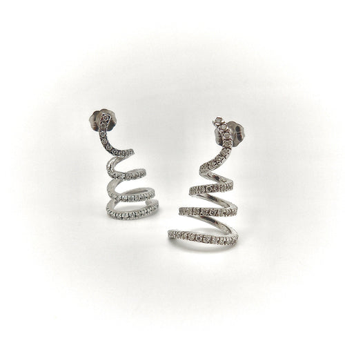 Boucles d'oreilles Vintage - Boucles d’oreilles spirales en or blanc 14k et diamants 58 Facettes