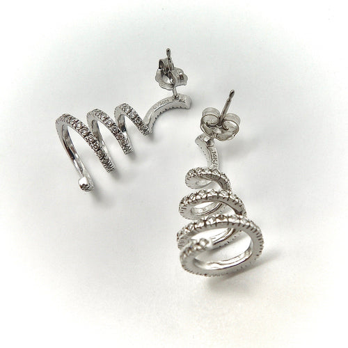 Boucles d'oreilles Vintage - Boucles d’oreilles spirales en or blanc 14k et diamants 58 Facettes