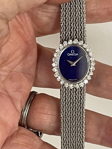 Montre Omega - Montre femme en or gris 18k, diamants et lapis-lazuli 58 Facettes REF. 6580