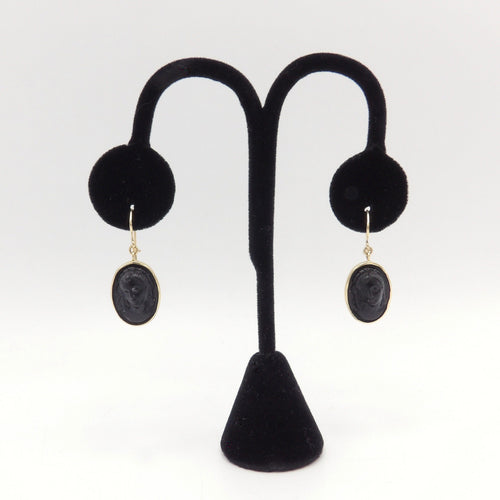 Boucles d'oreilles Époque victorienne - Boucles d’oreilles camées en vulcanite et or jaune 14K 58 Facettes
