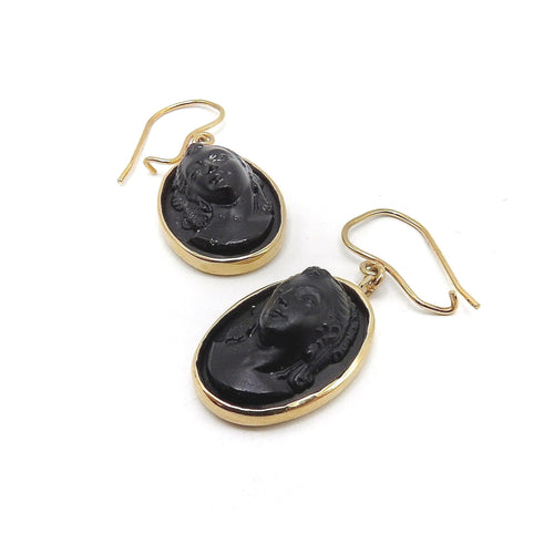 Boucles d'oreilles Époque victorienne - Boucles d’oreilles camées en vulcanite et or jaune 14K 58 Facettes