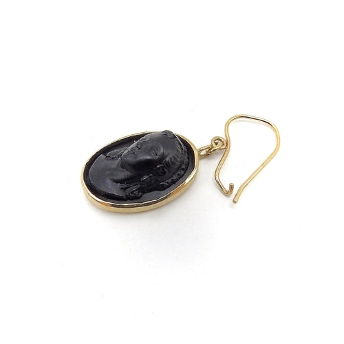 Boucles d'oreilles Époque victorienne - Boucles d’oreilles camées en vulcanite et or jaune 14K 58 Facettes