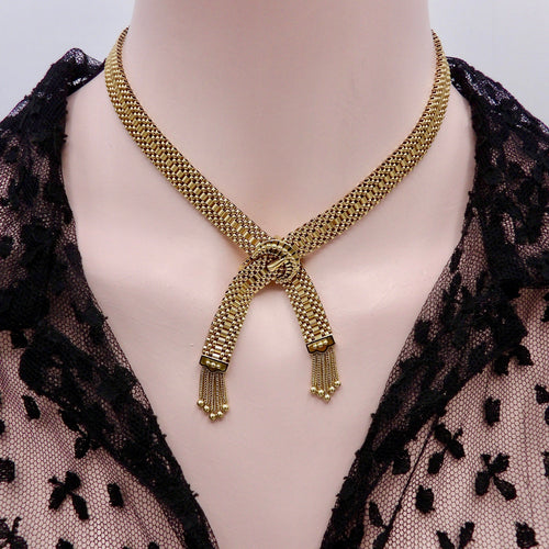 Collier Collier tressé - Collier en or 14K avec fermoir boucle et pampilles 58 Facettes