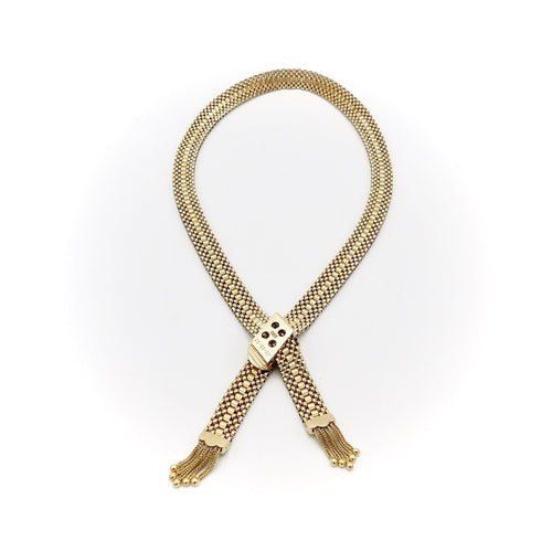 Collier Collier tressé - Collier en or 14K avec fermoir boucle et pampilles 58 Facettes