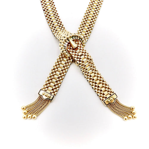 Collier Collier tressé - Collier en or 14K avec fermoir boucle et pampilles 58 Facettes
