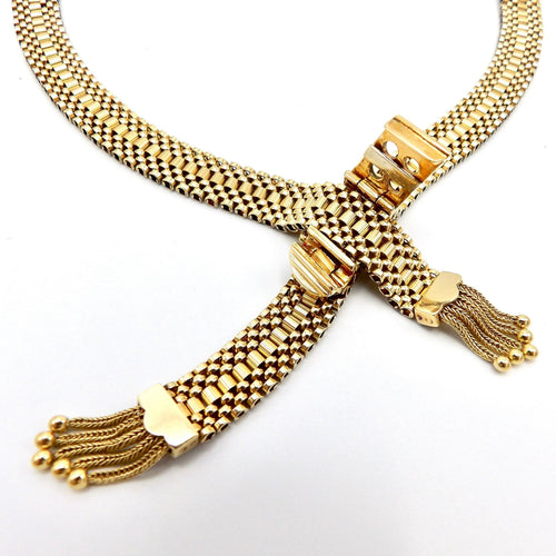 Collier Collier tressé - Collier en or 14K avec fermoir boucle et pampilles 58 Facettes