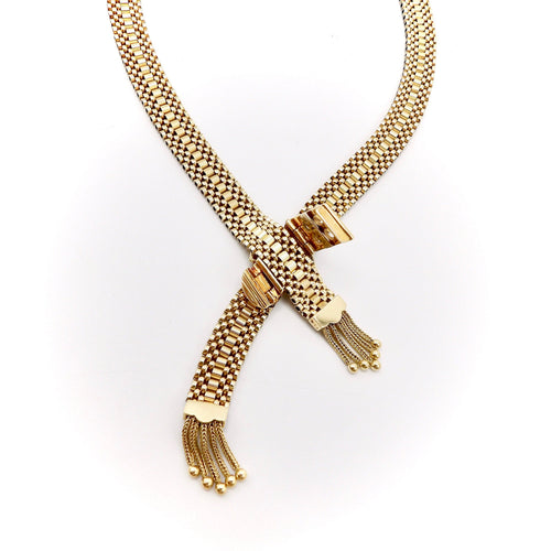 Collier Collier tressé - Collier en or 14K avec fermoir boucle et pampilles 58 Facettes