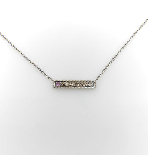 Collier Michael von Krenner - Collier barre en or blanc 14K avec diamant et tourmaline rose 58 Facettes