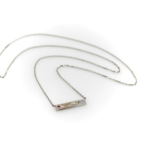 Collier Michael von Krenner - Collier barre en or blanc 14K avec diamant et tourmaline rose 58 Facettes