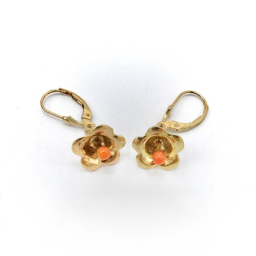 Boucles d'oreilles Boucles d’oreilles pendantes rétro cloche en or 14K et corail 58 Facettes