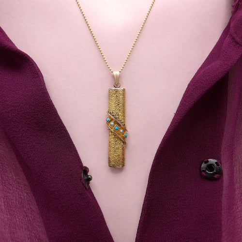 Pendentif Pendentif revival étrusque en or 18K, turquoise et perles 58 Facettes