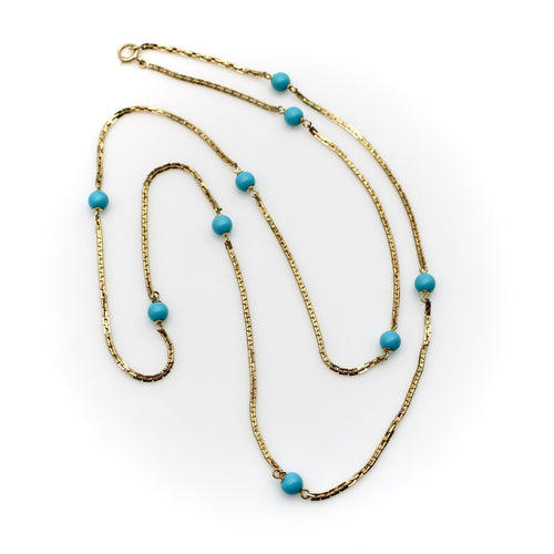 Collier Vintage - Collier station en or 14 carats et perles de turquoise 58 Facettes