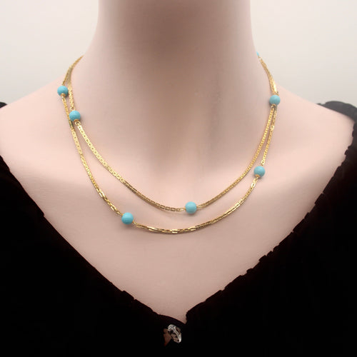 Collier Vintage - Collier station en or 14 carats et perles de turquoise 58 Facettes