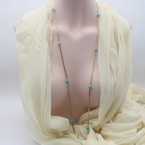 Collier Vintage - Collier station en or 14 carats et perles de turquoise 58 Facettes