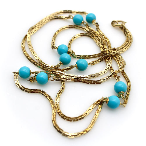 Collier Vintage - Collier station en or 14 carats et perles de turquoise 58 Facettes