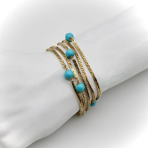 Collier Vintage - Collier station en or 14 carats et perles de turquoise 58 Facettes
