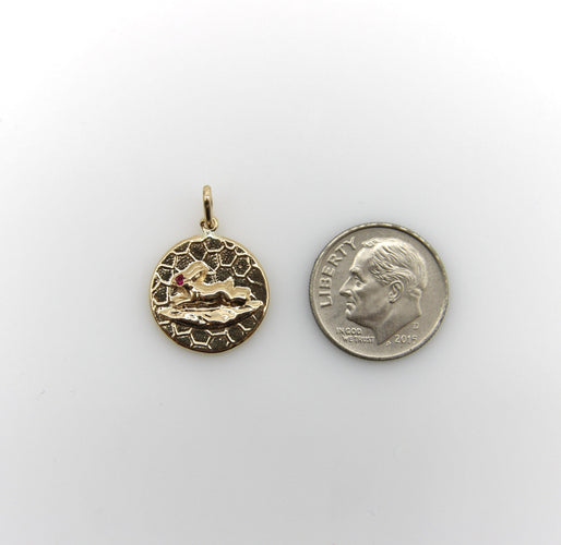 Pendentif Cute as a Button - Pendentif médaille lapin en or jaune 14K et rubis 58 Facettes