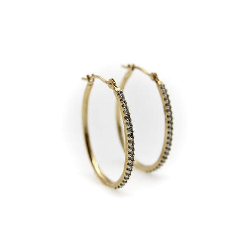 Boucles d'oreilles Boucles d’oreilles créoles ovales pavées de diamants en or 14K 58 Facettes
