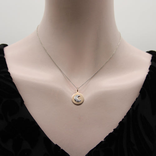 Pendentif Pendentif vintage croissant de lune en or rose 14K et diamants 58 Facettes A2003L