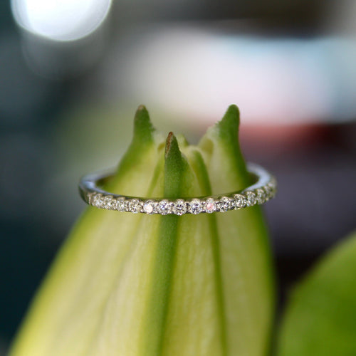 Bague 51 Bague demi-alliance éternité en or blanc 14K et diamants naturels 58 Facettes