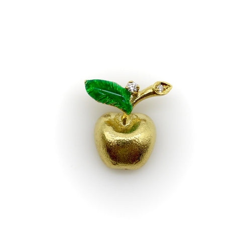 Pendentif Pendentif charm pomme vintage en or 18k, diamants et émail 58 Facettes
