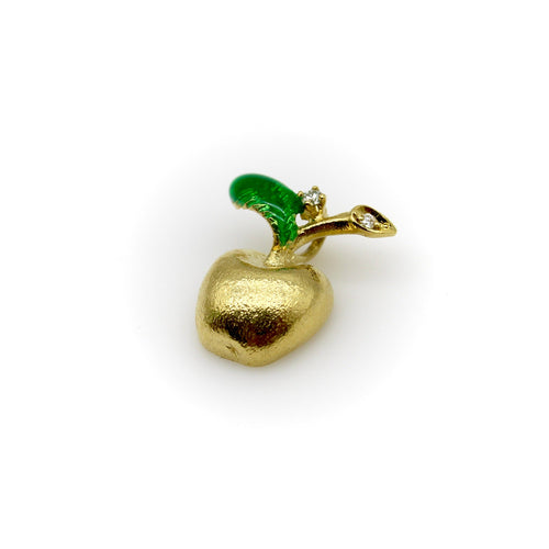Pendentif Pendentif charm pomme vintage en or 18k, diamants et émail 58 Facettes